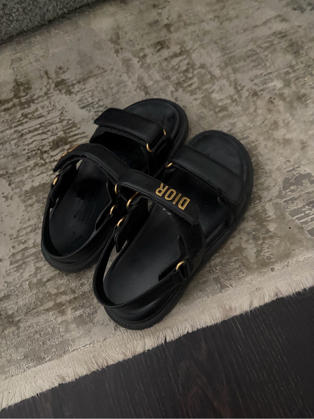 Dior Black Leather Sandal with Gold Logo Accents - Picture 2 of 4